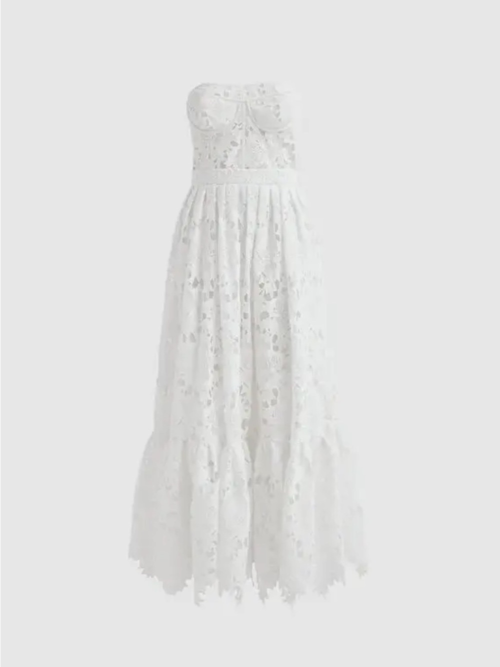 Leo Lin Emilia Lace Bustier Midi Dress in Snow - 8 / Snow